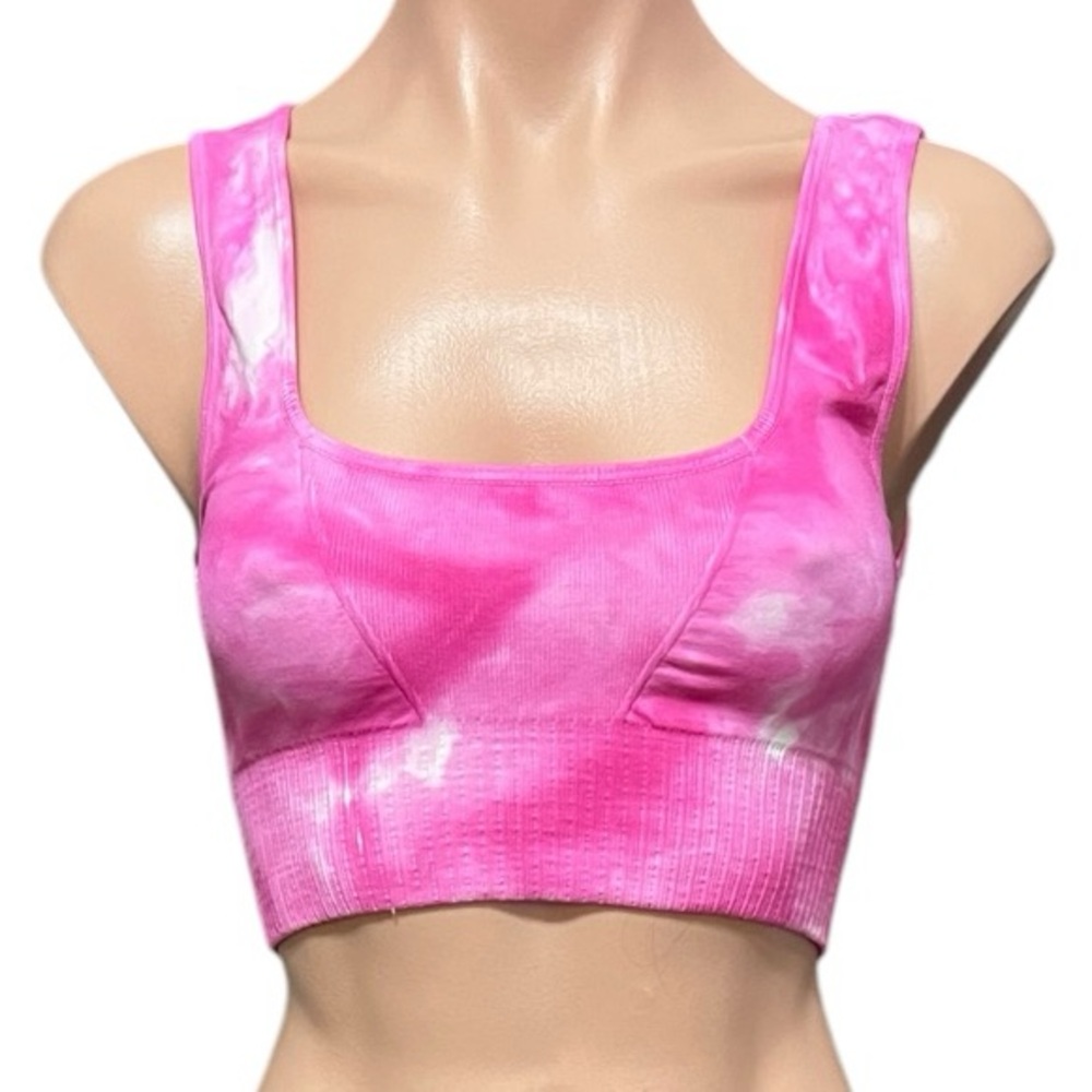 Free People Movement Good Karma Square Neck Bra XS/S Pink & White NWOT